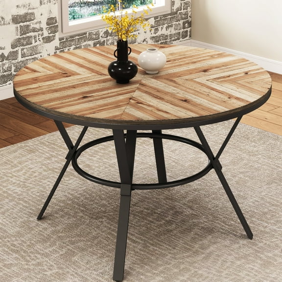 Elegant Round Indoor Dining Table With Metal Legs - Birch Colored