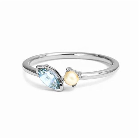 Elegant Round and Marquise Cut Natural Pearl and Lab-Created Swiss Blue Topaz Toi et Moi Ring in 925 Sterling Silver for Her - Unique Design, Durable, Hypoallergenic, Perfect Gift