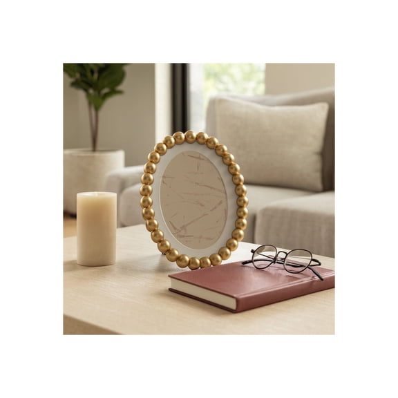 Elegant Round Picture Frame with Beaded Border - Decorative Wall and Tabletop Picture Frame with Removeable Matted - Stylish Frames for Artwork and Pictures Display in Bedroom or Entryway - 10", Gold