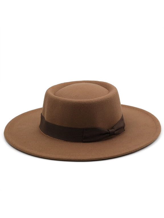 Elegant Round Top Fedora with Bow Wide Brim Jazz Hat for Men & Women Felt Cloche