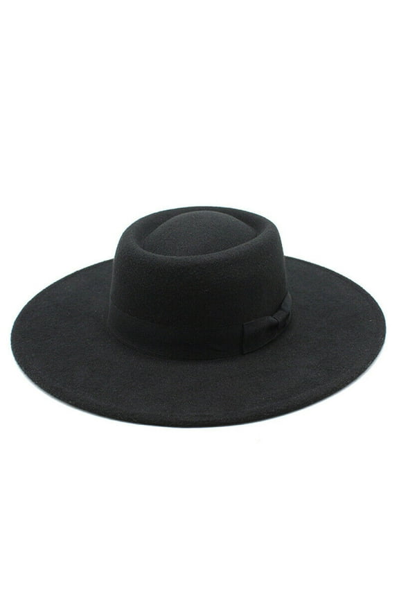 Elegant Round Top Fedora with Bow Wide Brim Jazz Hat for Men & Women Felt Cloche