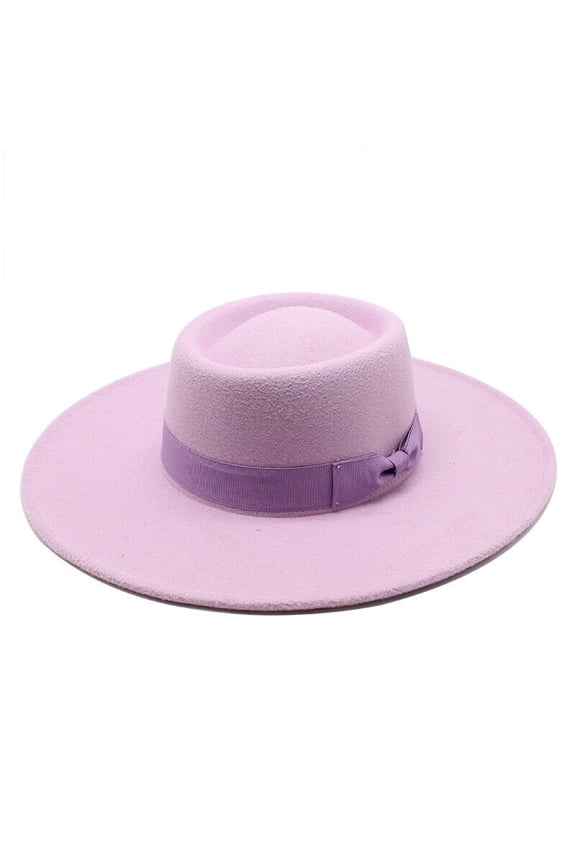 Elegant Round Top Fedora with Bow Wide Brim Jazz Hat for Men & Women Felt Cloche