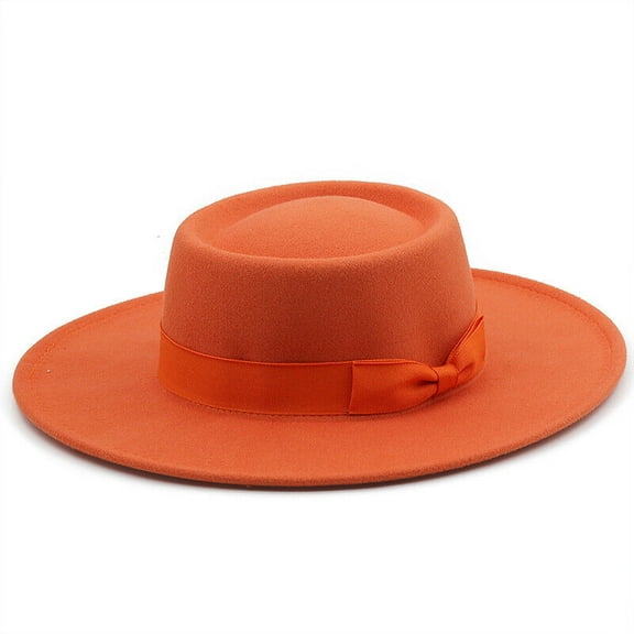 Elegant Round Top Fedora with Bow Wide Brim Jazz Hat for Men & Women Felt Cloche
