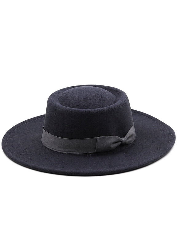 Elegant Round Top Fedora with Bow Wide Brim Jazz Hat for Men & Women Felt Cloche