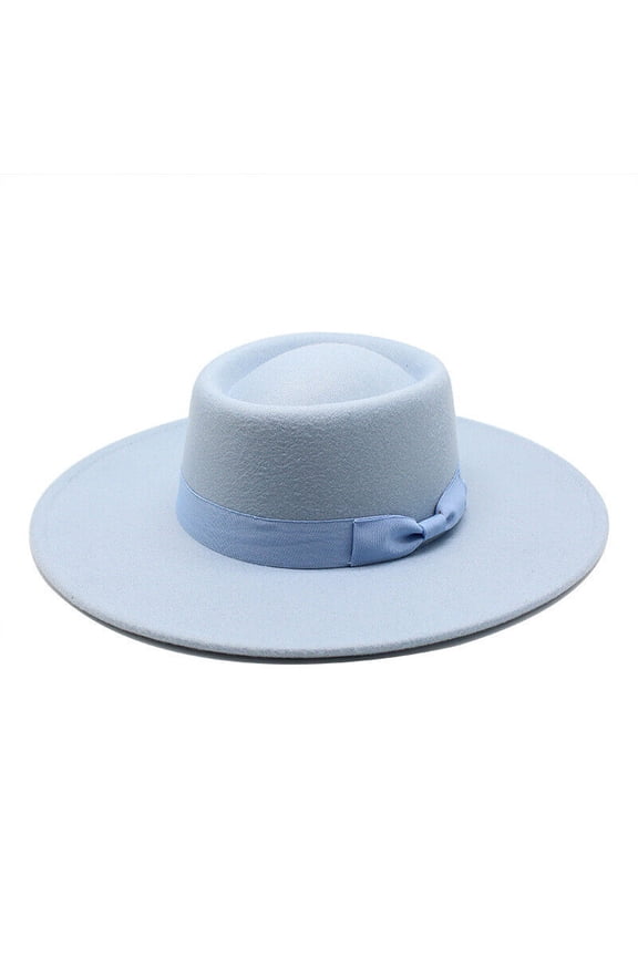 Elegant Round Top Fedora with Bow Wide Brim Jazz Hat for Men & Women Felt Cloche