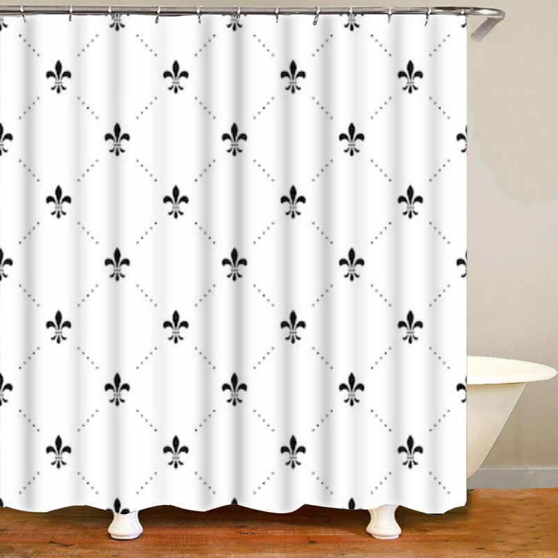 Elegant Royal French Fleur de Lis Shower Curtain Set Black White Orlean