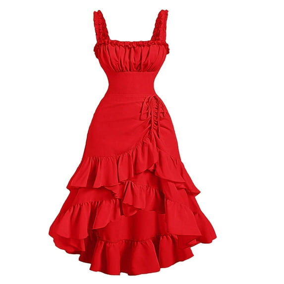 Elegant Ruffle Layered Midi Dress for Women Ruched Square Neck — free download