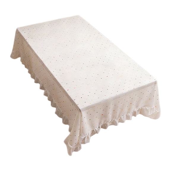 Elegant Ruffled Lace Trim Table Cover Polyester Fabric Colorful Dots Tablecloth For Homes Kitchen And Coffee Shop Use