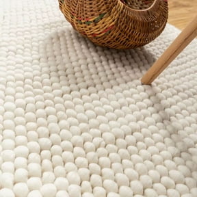 Elegant Rug Store Hand Knitted Chunky Wool Loops Area Rug, Ivory/Off White, Runner 5X8FT