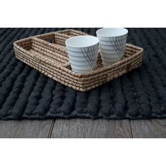 Elegant Rug Store Hand Woven Wool Area Rug, Black, Geometric Dhurrie 5x8|8x10|9x12