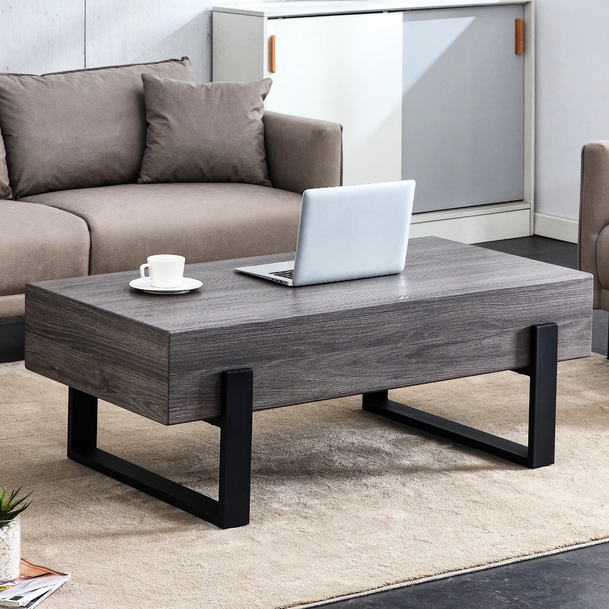 Elegant Rustic Gray Table - With Black Metal Legs For Bedroom Space ...