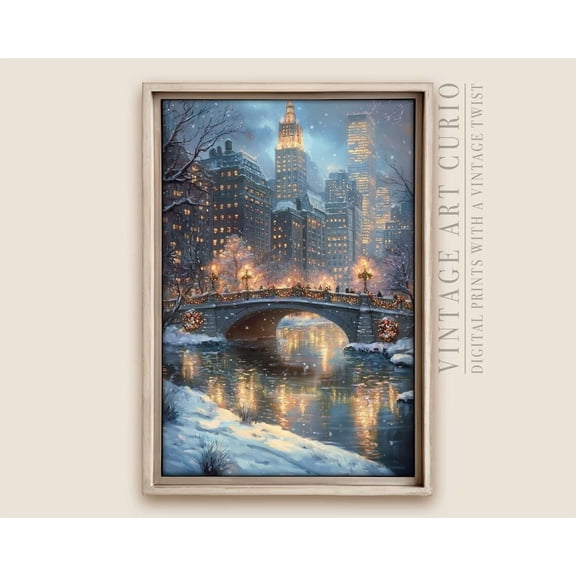 Elegant Rustic Winter Wonderland Wall Art Of Nyc At Winter , Style Farmhouse Print #3755 Warm Present Vintage UNFRAMED Poster Size 8x12