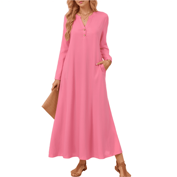 Elegant Sack Dress, Long Sleeve Loose Fit Shift Dress in Luxe Fabric, Minimalist Formal Dress for Weddings, Galas, and Sophisticated Events Pink M