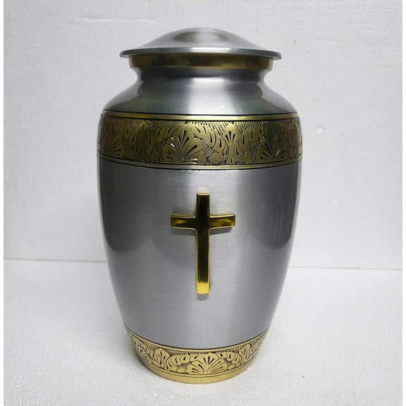 Elegant Sacred Cross Pewter Cremation Urn 10-Inch Memorial for Human Ashes Adult