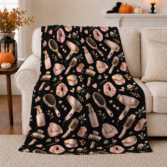 Elegant Salon Stationery Blush Pink Gold, Cozy Botanical Garden Scene, Warm Flannel Blanket for Sunroom and Reading Nook, Garden Lovers Graduation Gift, Artistic Home Decor