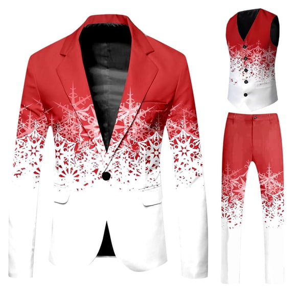 Elegant Santa Three Piece Holiday Suit Set Men's Christmas Formalwear with Vest Trousers Tie S-3XL