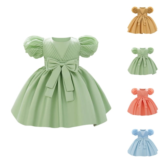 Elegant Satin Bow Dress for Baby Girls, Christening Birthday Party Gown, Special Occasion Dresses for Kids 2-10 Years