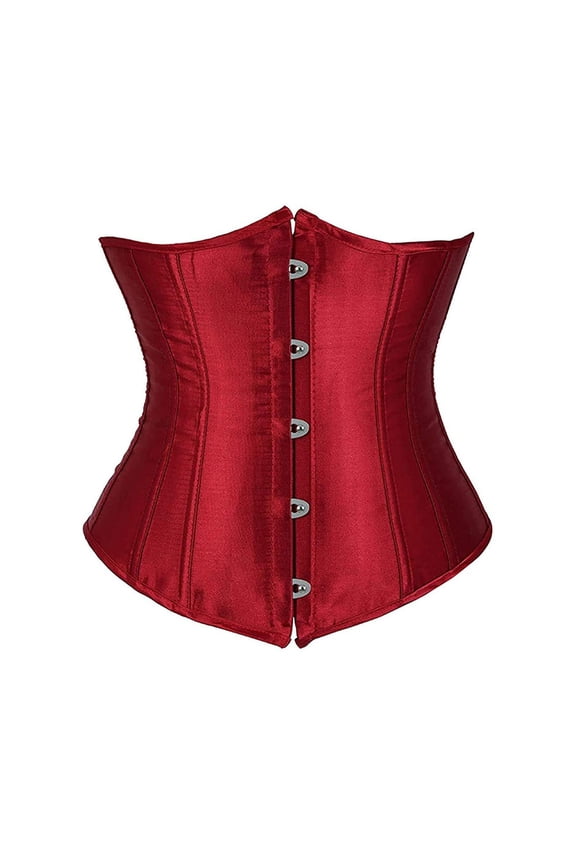 Elegant Satin Corset For Control Waist Trainer Shapewear Girdle With Lace,Color:Red