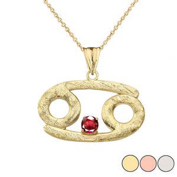 Elegant Satin Finish Gold Cancer Zodiac Sign July Birthstone Pendant Necklace In Gold : 10K Yellow GOLD Pendant only