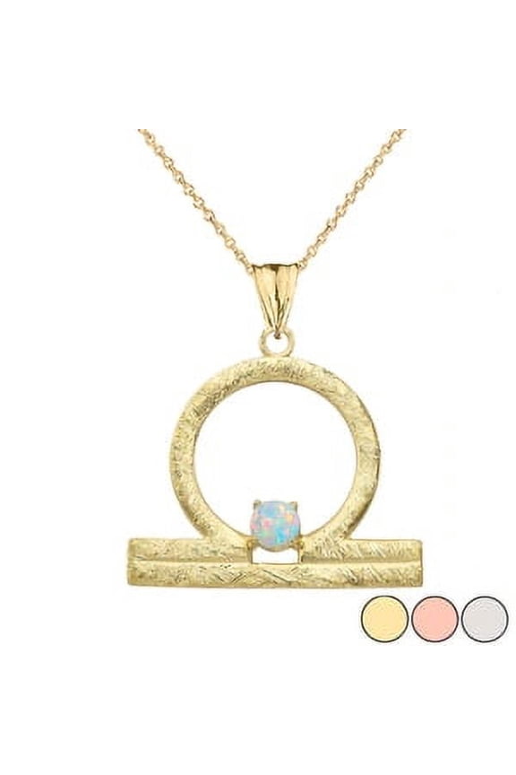 Elegant Satin Finish Libra Zodiac Sign October Birthstone Pendant Necklace In Gold : 14K White Gold Pendant with 16" chain