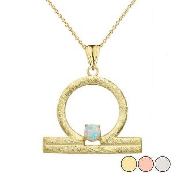 Elegant Satin Finish Libra Zodiac Sign October Birthstone Pendant Necklace In Gold : 14K Yellow GOLD Pendant with 18" chain