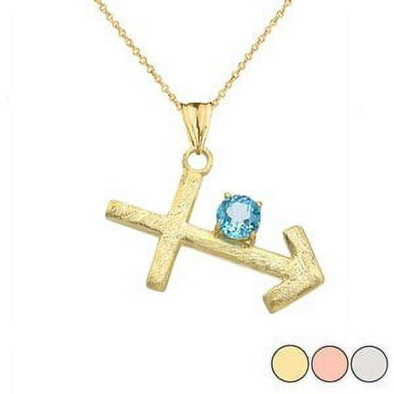 Elegant Satin Finish Sagittarius Zodiac Sign December Birthstone Pendant Necklace : Yellow GOLD 14K Pendant with 22" chain