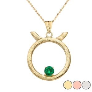 Elegant Satin Finish Taurus Zodiac Sign May Birthstone Pendant Necklace In Gold : Rose Gold 14K Pendant with 16" chain