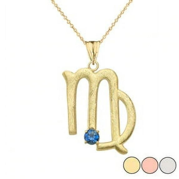 Elegant Satin Finish Virgo Zodiac Sign September Birthstone Pendant Necklace In Gold : 14K Rose Gold Pendant with 16" chain