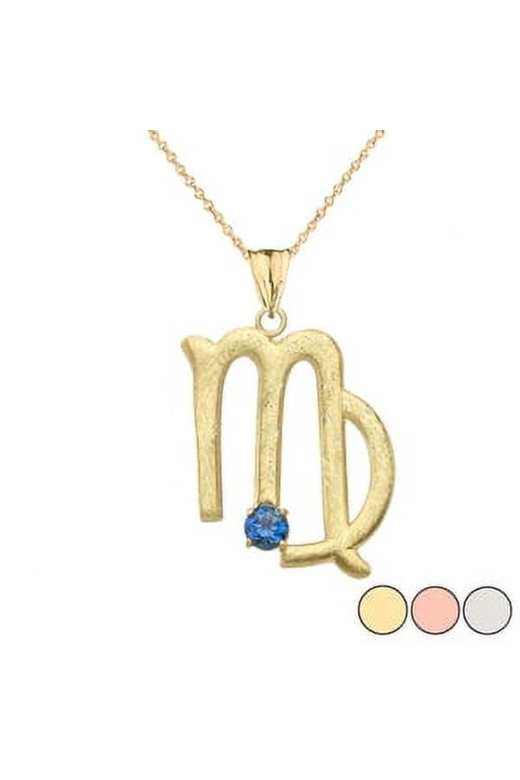 Elegant Satin Finish Virgo Zodiac Sign September Birthstone Pendant Necklace In Gold