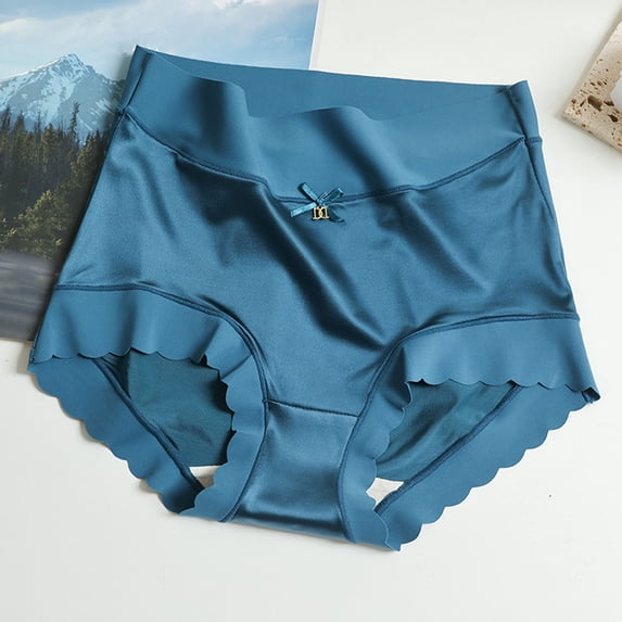 Elegant Women's Panties Satin High Waist Seamless Underwear with Silk Lined Gusset for Comfortable Full Coverage and Everyday Wear, Navy, XXL