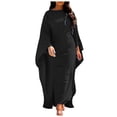 thumbnail image 1 of Elegant Satin Maxi Party Dress for Women Batwing Sleeves Round Neck Loose Flowing Abaya Robe, 1 of 6