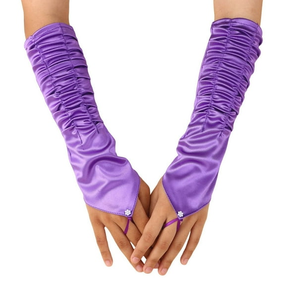 Elegant Satin Opera Long Stretch Elbow Evening Formal Party Gloves With Finger Opening And Decorative Ruffle