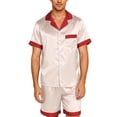 thumbnail image 1 of Elegant Satin Pajama Set Short Sleeve Button Down Top And Soft Shorts For Home Relaxation Cozy Nightwear Comfort, 1 of 4