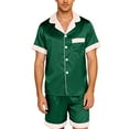 thumbnail image 1 of Elegant Satin Pajama Set Short Sleeve Button Down Top And Soft Shorts For Home Relaxation Cozy Nightwear Comfort, 1 of 4