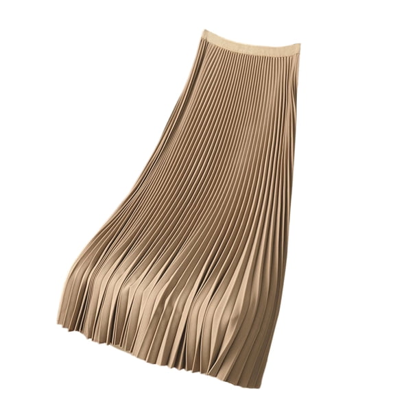 Elegant Satin Pleated Maxi Skirt for Women, High Rise A-Line Flowy Long Skirt, Solid Color Satin Gloss Party Skirt with Elastic Waist