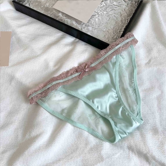 Women's Underwear Satin Low Waist Lace Bow Design for Home and Leisure All Seasons Comfort and Everyday Confidence, Green, One Size