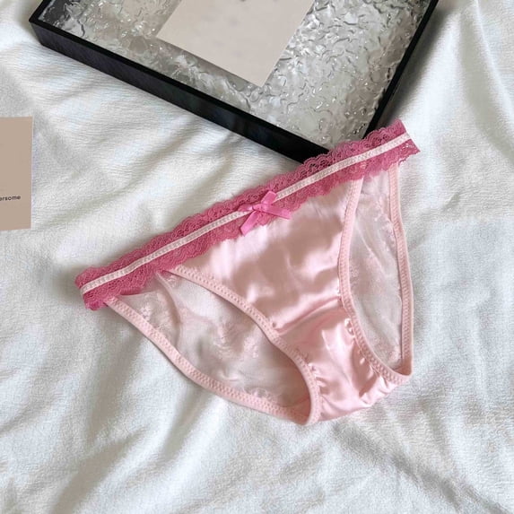 Elegant Satin Underwear for Women with Lace and Bow Detail – Comfortable All-Season Panties for Home and Leisure, Pink