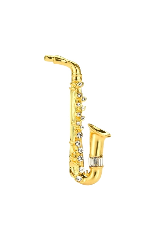 Elegant Saxophone Brooch Collar Pin with Rhinestones Crystal Accessory Collar Lady Brooches Photo Props