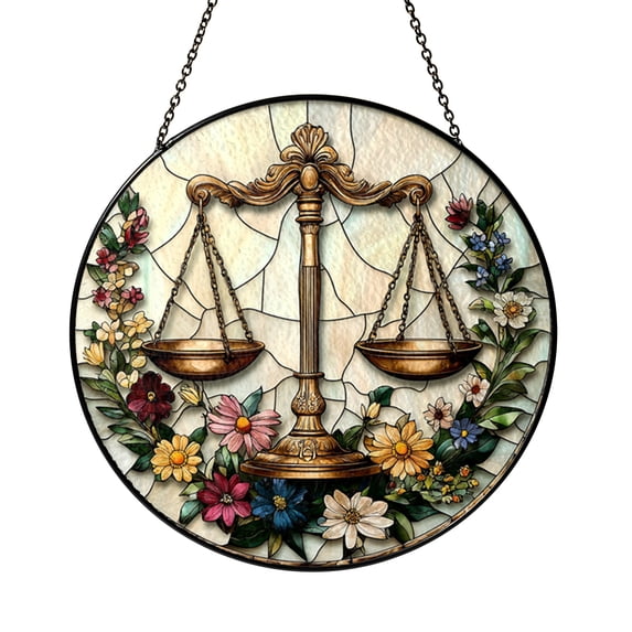 Elegant Scales of Justice Stained Glass Panel – Legal Window Art ...