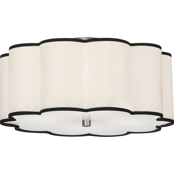 Elegant Scalloped Flushmount Light Fixture in Blackened Antique Nickel Finish with Ascot White Fabric Shade and Black Trim | 4-Bulb Medium E26 Ceiling Light | 120V | UL Listed for Dry Locations