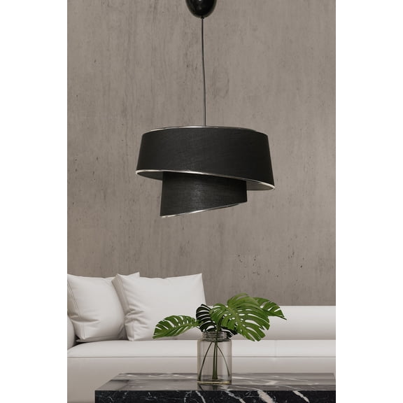 Elegant Scandinavian Chandelier, Silver & Black, 27.6 x 27.6 x 7.9 inches | Metal Body, Fabric Cap | CE Certified, E27 Socket (Max 40W
