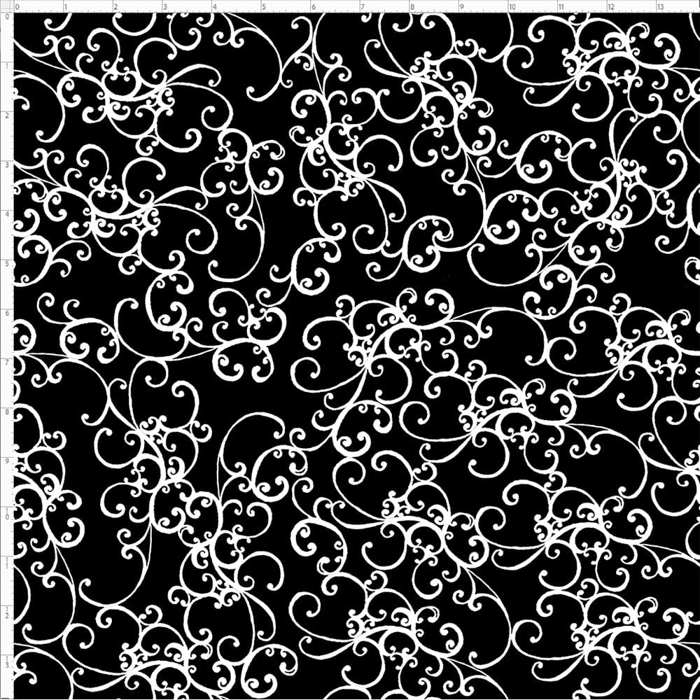 Elegant Scroll Black / White Fabric Yard