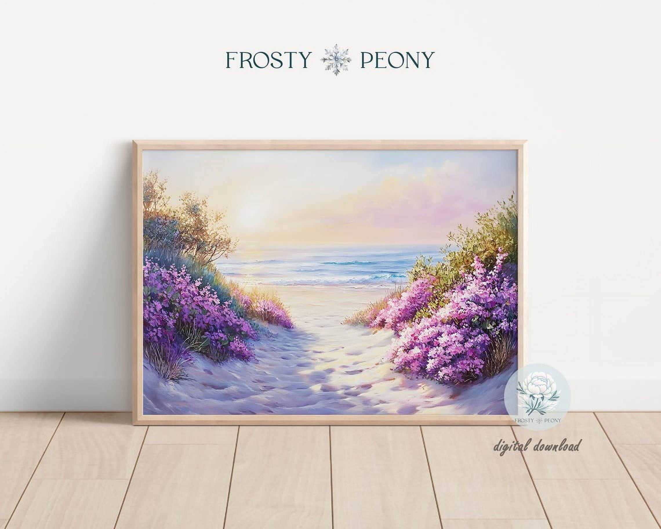 Elegant Seaside Wildflowers Landscape Art Print, Coastal Floral Wall ...