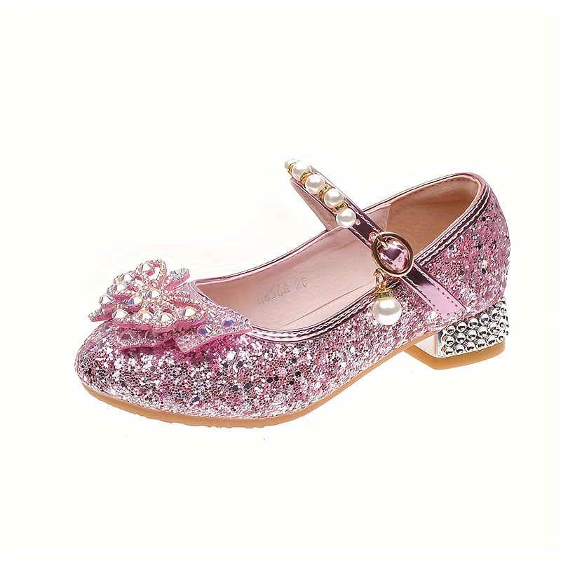 Elegant Sequin Pearl Bowknot High Heel Shoes For Girls, Lightweight Non ...