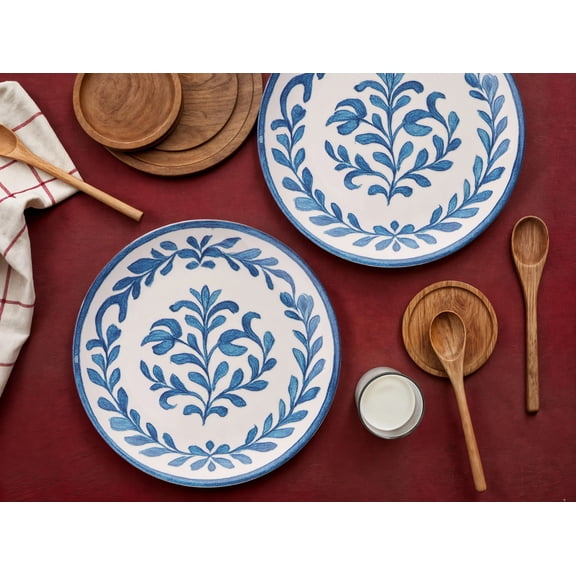 Elegant Service Plate Set (6 Pieces), Blue & White Ceramic, 10.0 x 10.0 x 1.0 inches | 100% Dishwasher & Microwave Safe