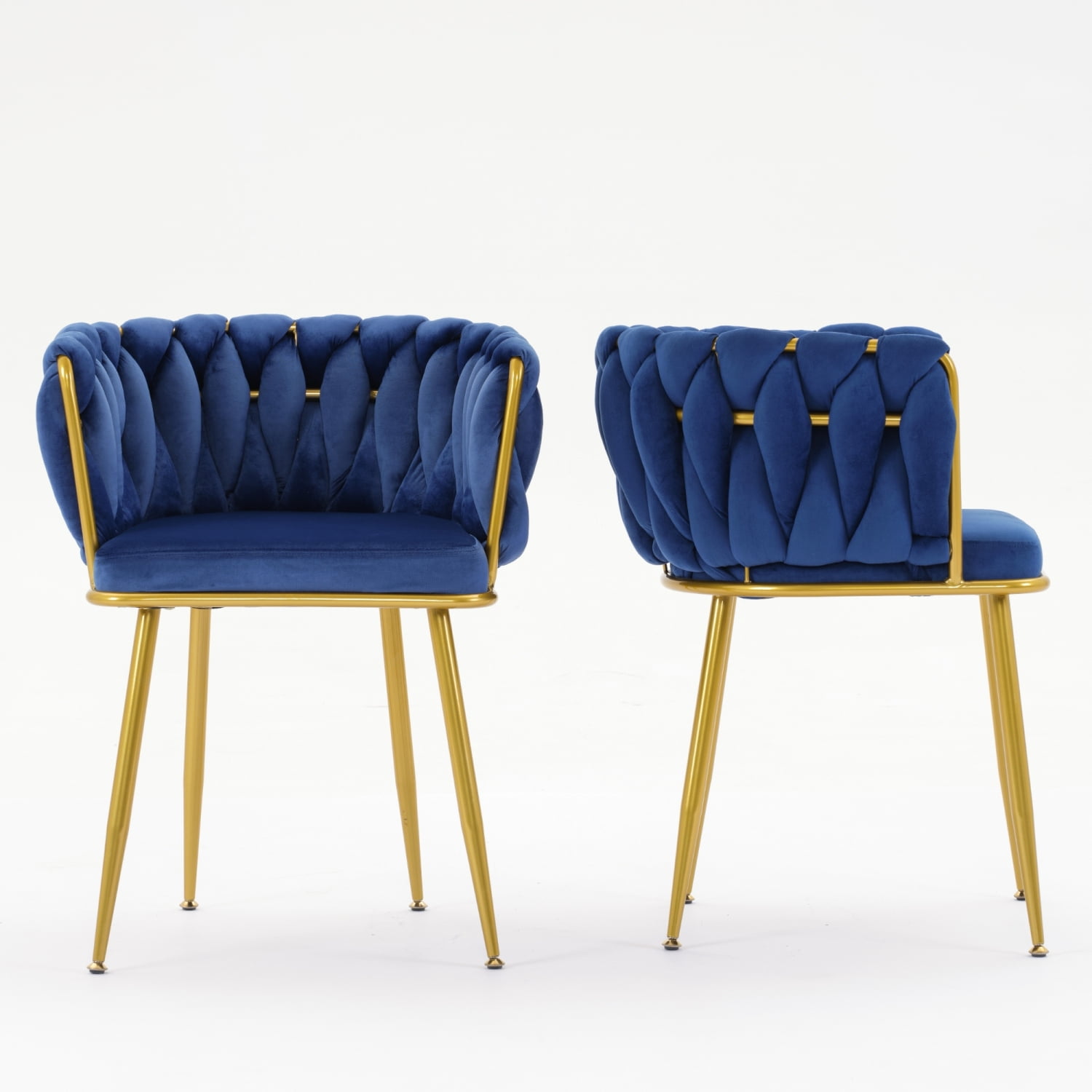 Elegant Set of 2 Modern Blue Velvet Living Room Chairs with Back Arm