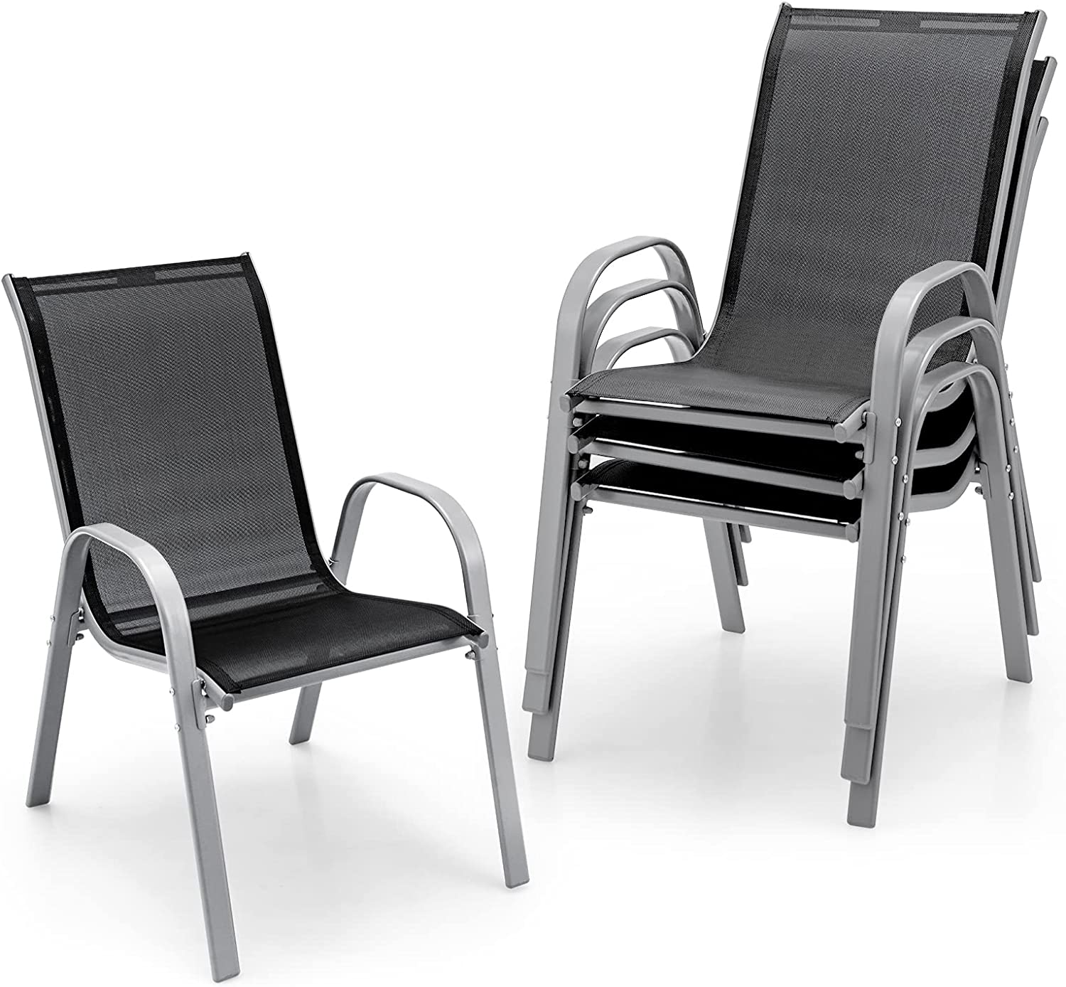 Elegant Set of 4 Elegant Chairs, Stackable Outdoor Dining Chairs, 330 LBS Capacity, All Weather