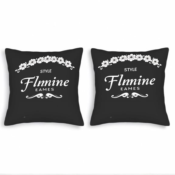 Elegant Set of 2 18x18in Throw Pillow Covers with Black Floral Pattern Perfect for Couch Bed or Car - Minimalistic Style