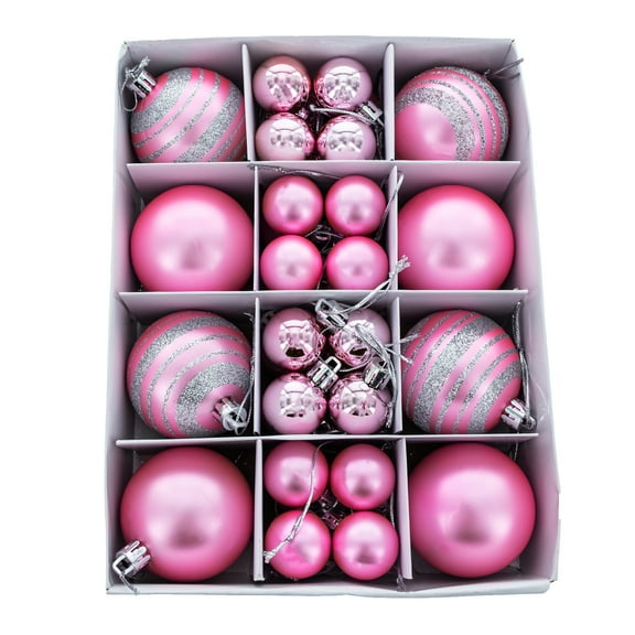 Set of 40 Pink Mini Ball Plastic Christmas Ornaments