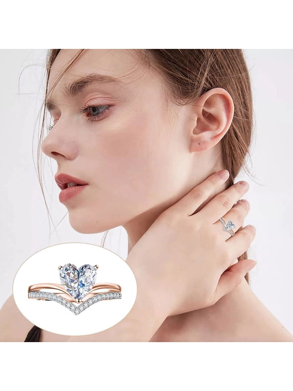 Geometric Rhinestone Statement Ring for Women, 6.21 cm, Rose Gold